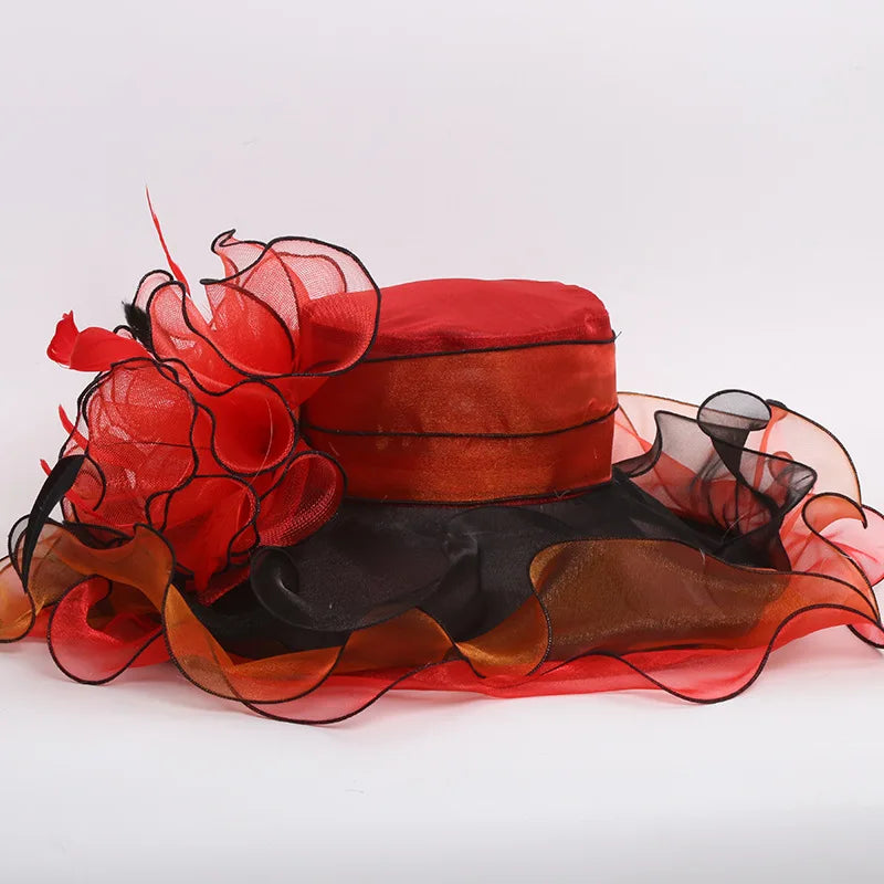 Organza Wide Brim Church Hat | Detachable Flower Fascinator
