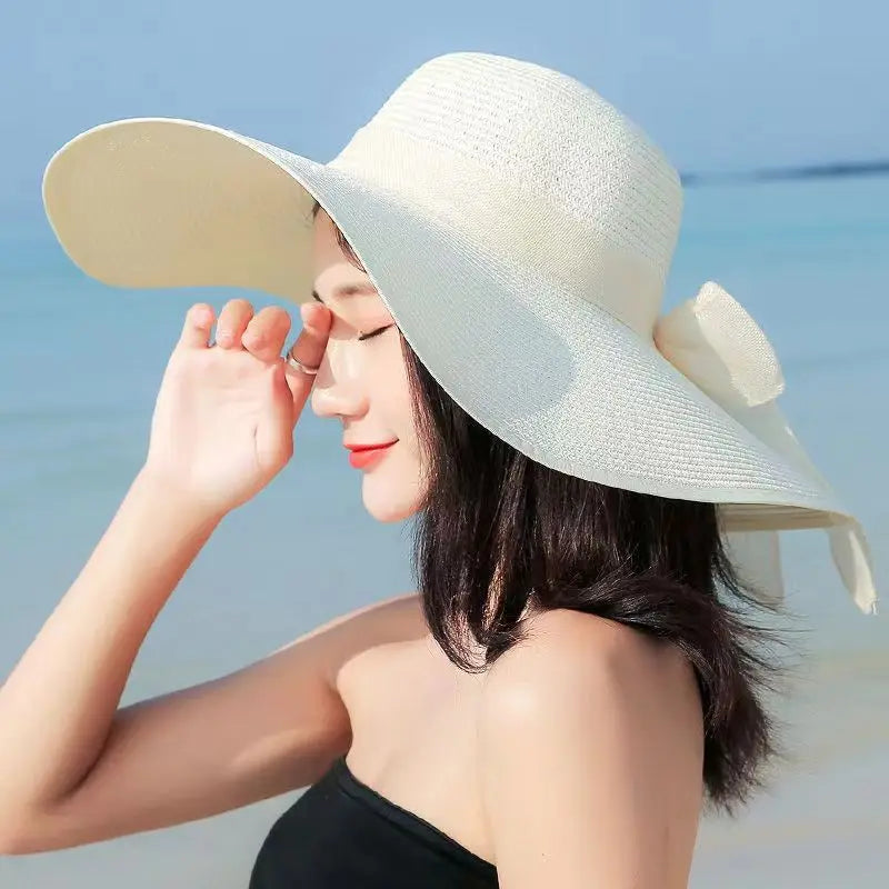 Women's Oversized Straw Sun Hat | Wide Brim Beach Hat with Bow