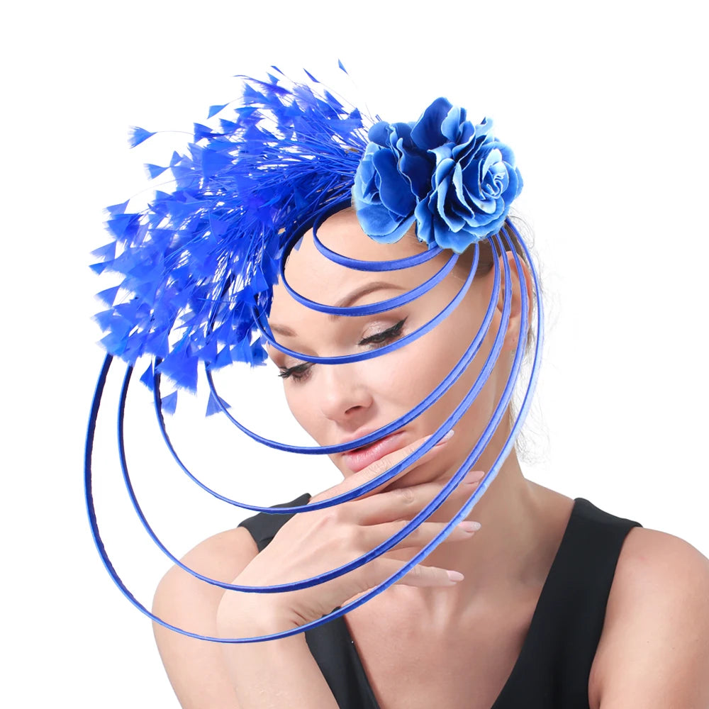 Gold Fascinator Hat Wedding Church Headpiece Women Formal Event Tea Chapeau Cap party elegant bride Feather Millinery Femme