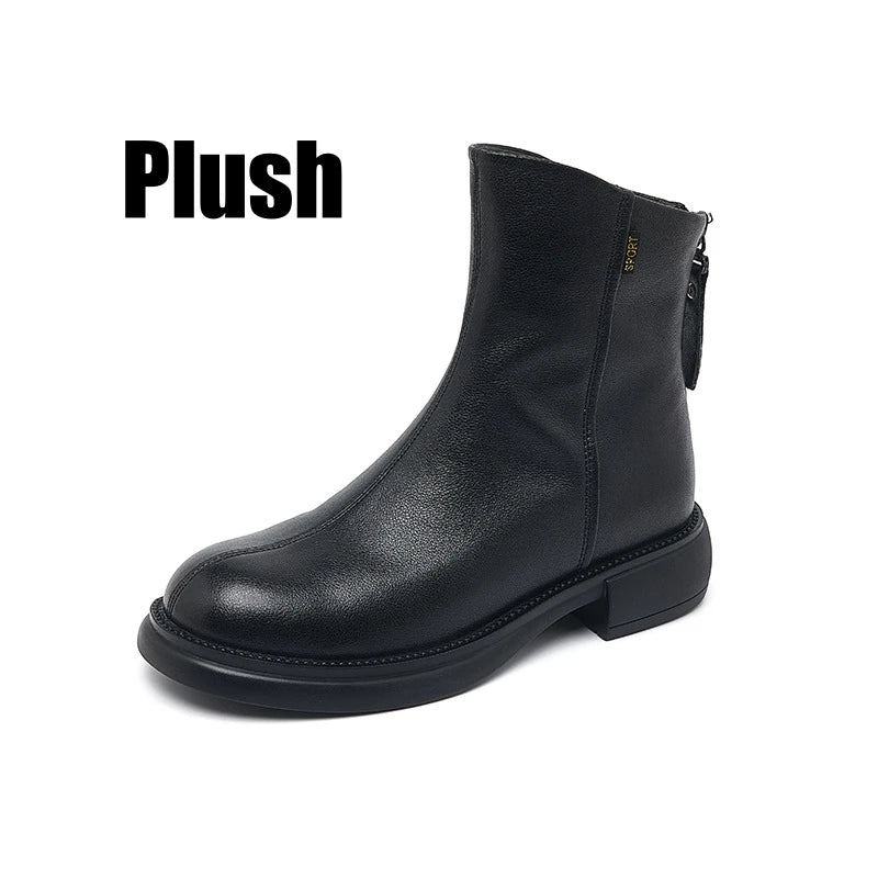 WOIZGIC Women's Genuine Leather Female Mother Ankle Boots Shoes Split Zipper Winter Fur Plush Warm Autumn Zapatos Mujer Platform