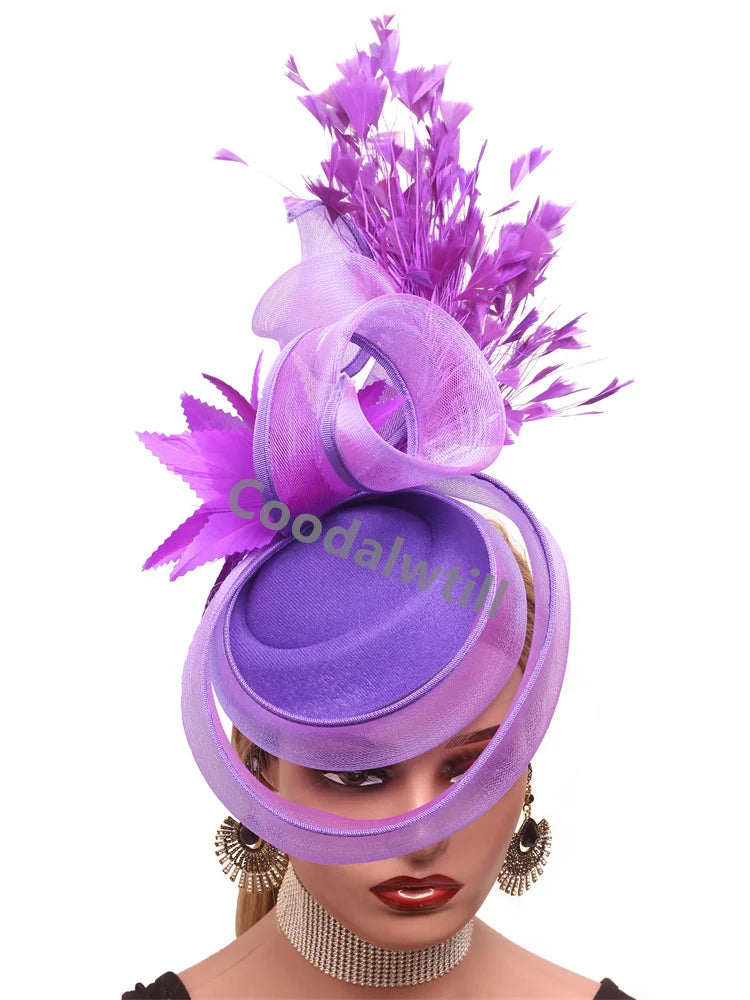 Elegant Women's Fascinator Kentucky Derbie Headwear Chapeau Cap With Feather Clips