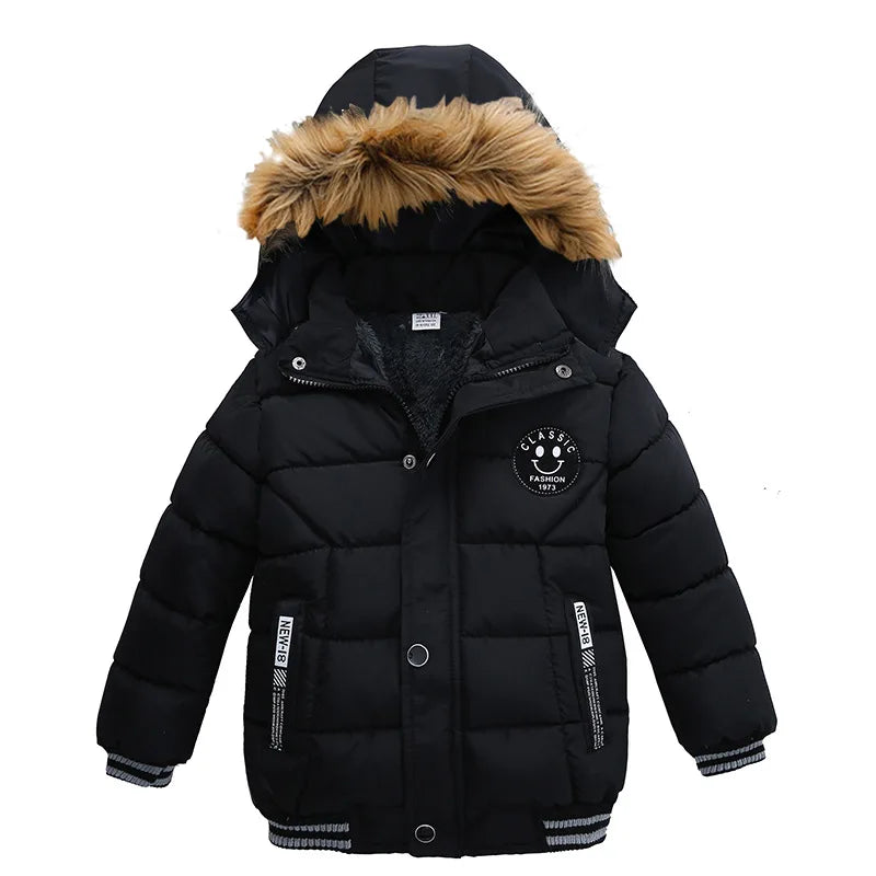 2025 Winter Children Warm Clothing Boys Down Jacket Baby Polyester Fiber Hooded