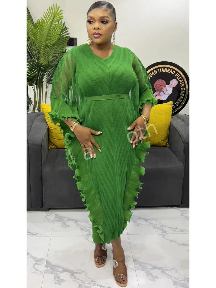 Women's Ruffle Pleated A-Line Midi Dress