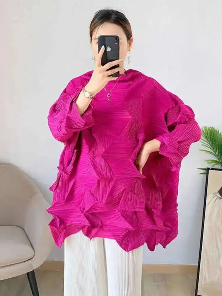 Women's Pleated Stand Collar Top | Loose Solid Colour Chic T-Shirt | Spring Summer 2026 | AvantBah
