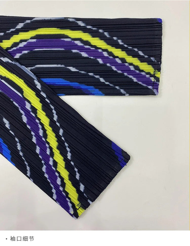2025 Spring New Women's 2 Piece Set Miyake Pleated Top Fashion Stripe Age Reducing Suit Fashionable Matching Printed Half Skirt
