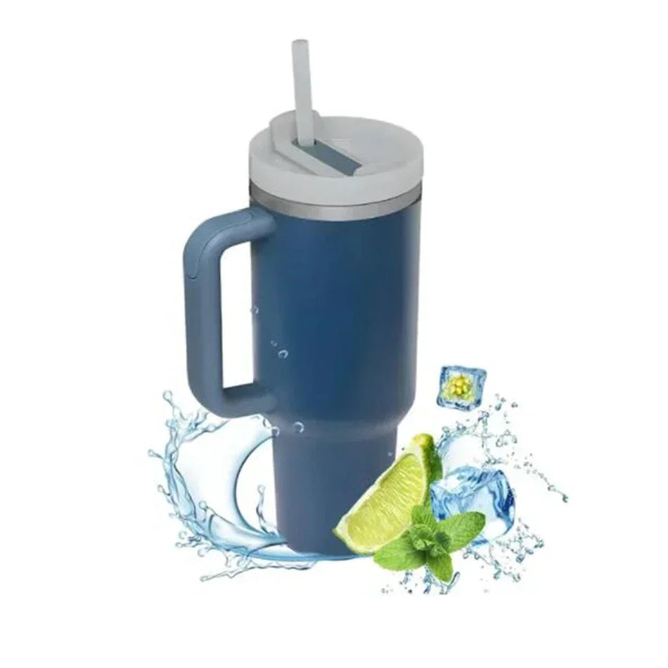 Grande capacité 1200 ML Bouteille isotherme en acier inoxydable 304, tasse de chariot à café isotherme, tasses chaudes et froides, paille avec poignée