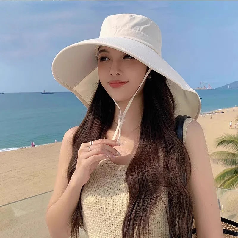1pc Women Sun Hat Anti Hiking Fishing Hats Wide Brim Foldable Summer Beach Hat with Neck Cover Outdoor Visor Caps