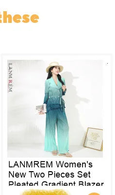 LANMREM Niche New Pleated Women's Two Pieces Set Round Collar Long Sleeve Irregular Patchwork T-shirt And Fishtail Skirt 2DB5114