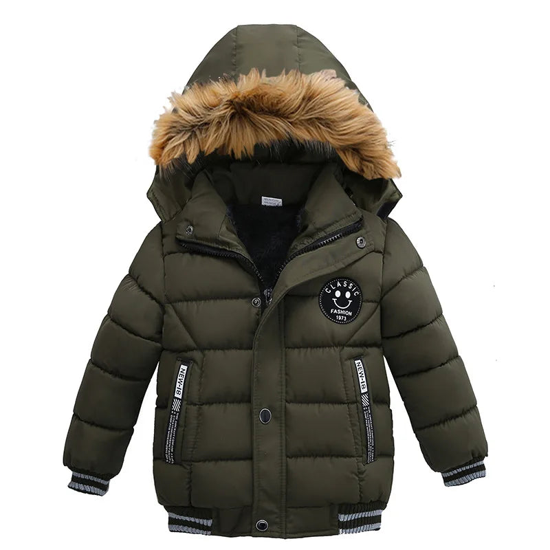 2025 Winter Children Warm Clothing Boys Down Jacket Baby Polyester Fiber Hooded