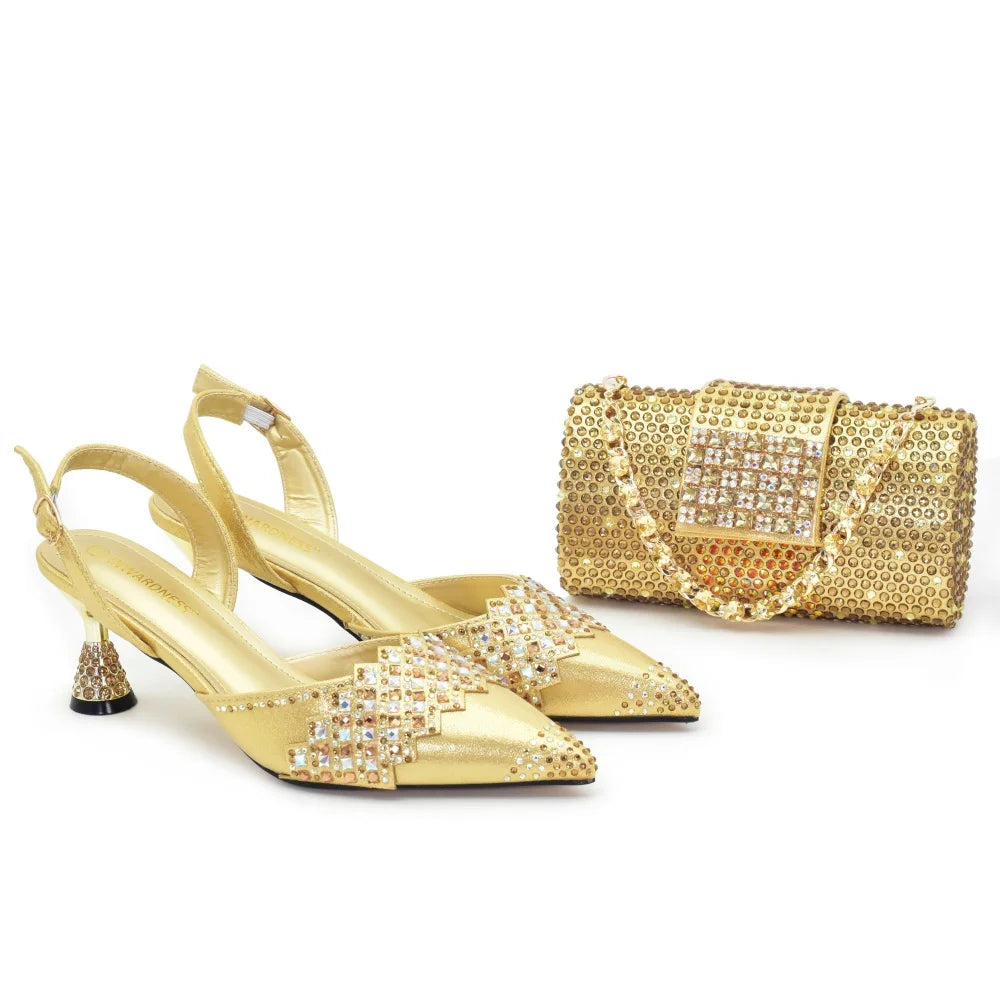 Luxury African Shoes & Bag Set | Crystal Pointed Toe Heels | Wedding & Party