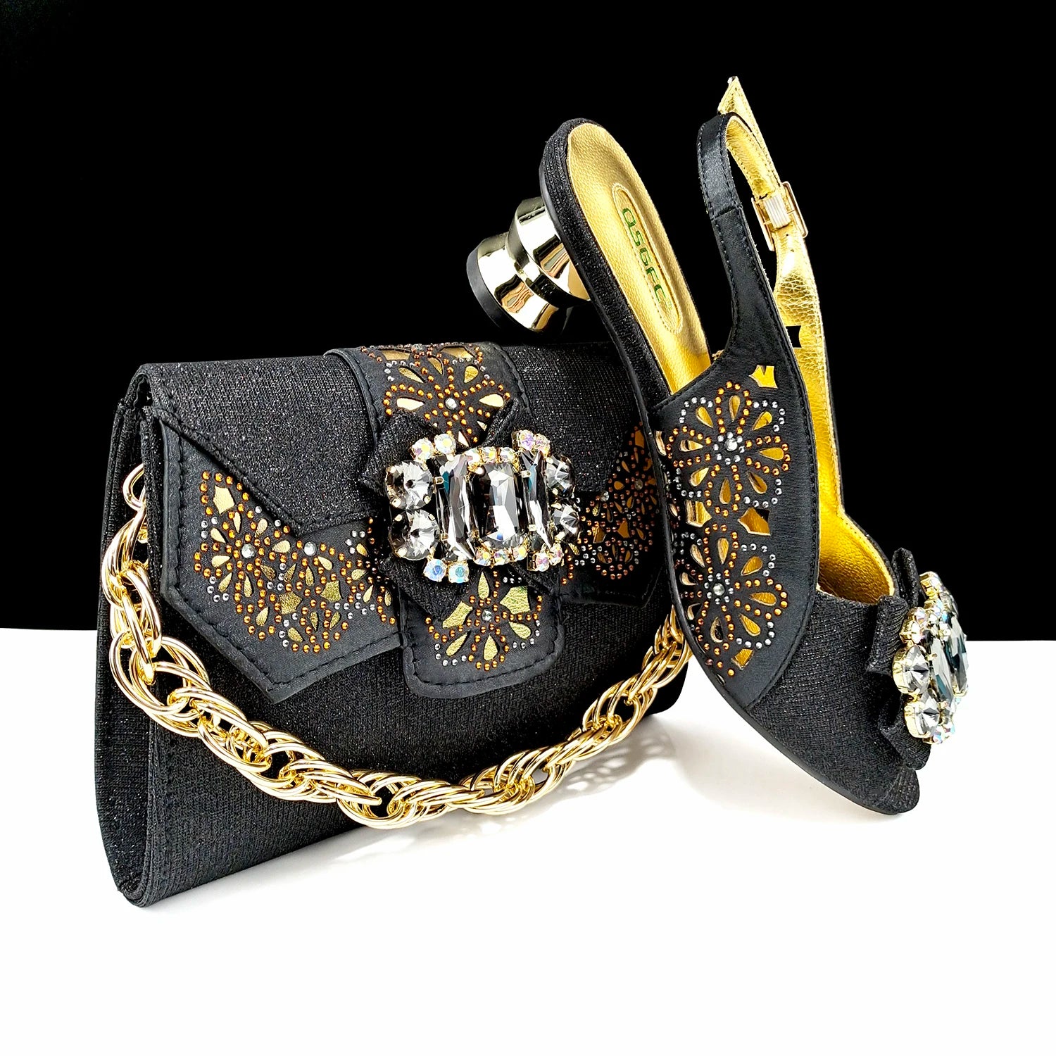 Newest Design Metal and Rhinestone Design Style Party Wedding Peep Toe High Heel Lady Shoes and Bag Set in Teal Blue Color
