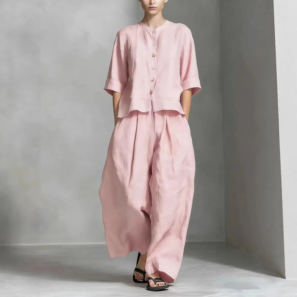 Women's Solid Colour Trouser Set | Elegant Loose 2-Piece Summer Suit | HotTrendyPicks