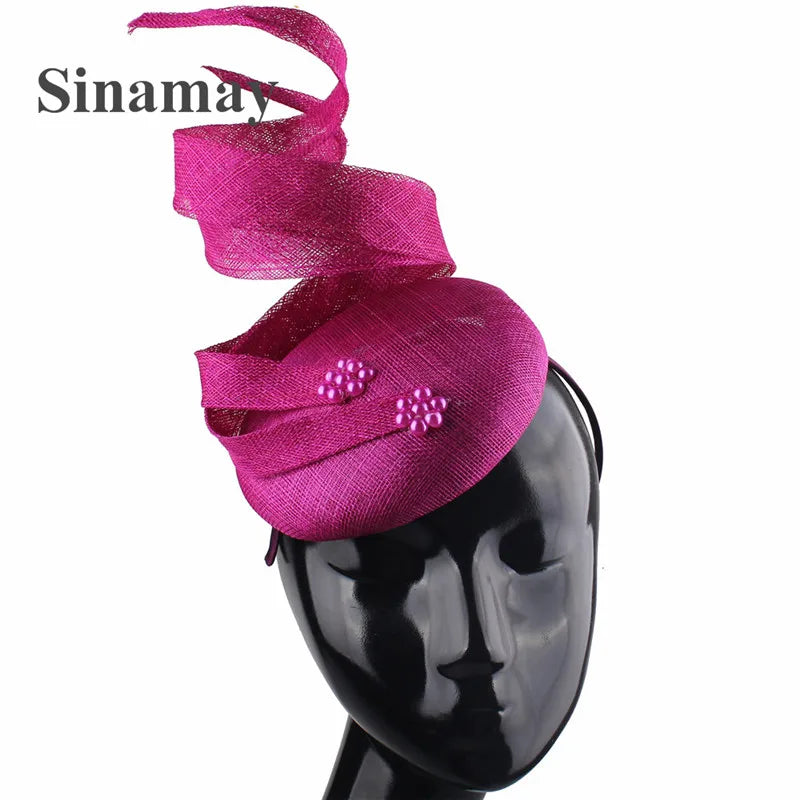 Green Fascinators Millinery Hat Party Tea Chapeau Headband New 4-Layer Sinamay Female Bridal Married Headpiece Fashion Occasion