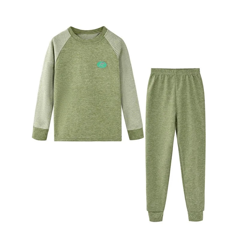 Boys Thermal Fleece Thermal Underwear 37°C Constant Temperature Warm Two-Piece Winter Pajamas Set Unisex Kids Long Johns for Ages 7-13