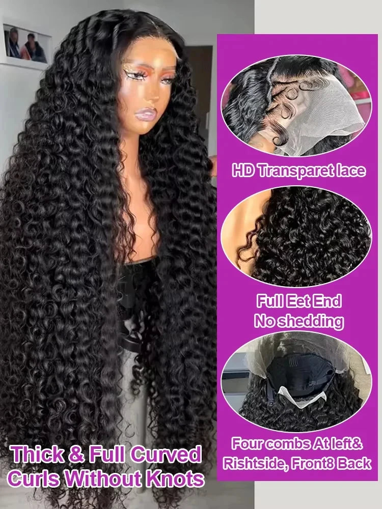 Perruques de cheveux humains brésiliens bouclés à l'eau pré-épilées Hd 250 % Loose Deep Wave 30 38 40 pouces 13x6 HD Lace Frontal