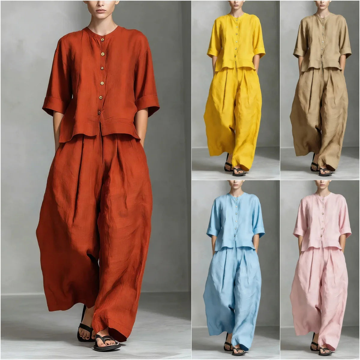 Women's Solid Colour Trouser Set | Elegant Loose 2-Piece Summer Suit | HotTrendyPicks