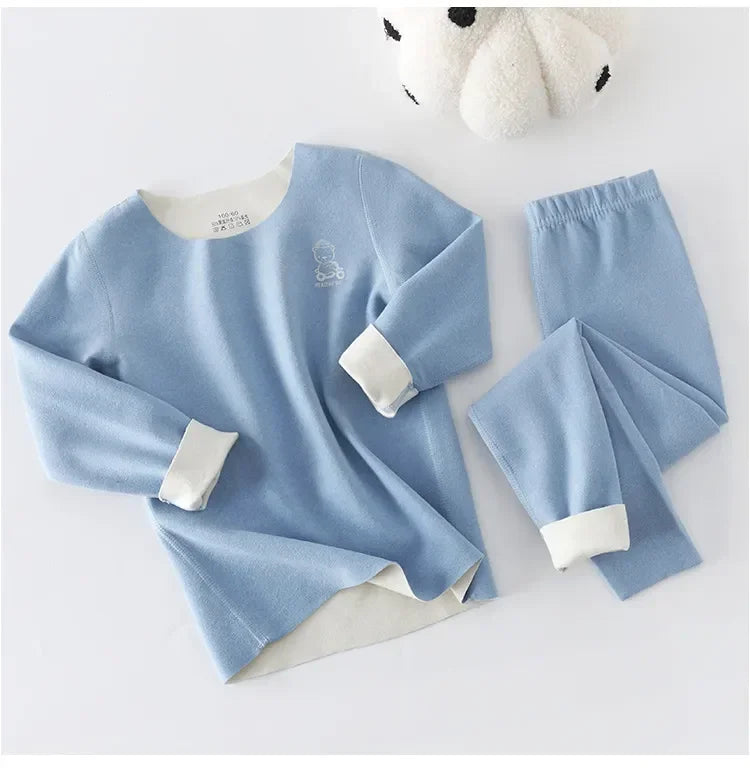 Boys Thermal Fleece Thermal Underwear 37°C Constant Temperature Warm Two-Piece Winter Pajamas Set Unisex Kids Long Johns for Ages 7-13
