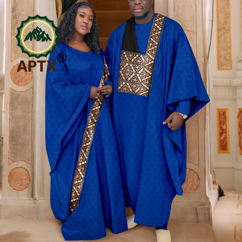 African Couple Clothing Set Women Traditional Wedding Wear Abayas Dashiki Robe Outfit Set for Men African Ethnic Style Y23C034