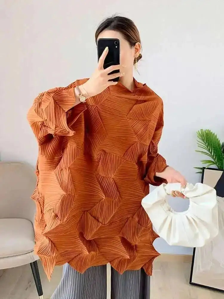 Women's Pleated Stand Collar Top | Loose Solid Colour Chic T-Shirt | Spring Summer 2026 | AvantBah