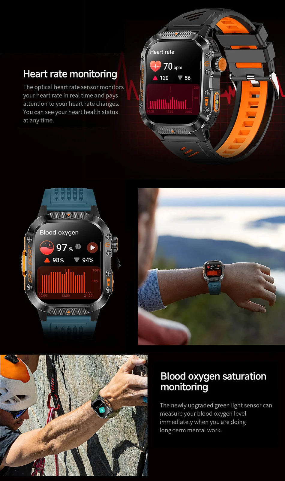 Military GPS Smartwatch Men | 2.01" AMOLED Flashlight Bluetooth 3ATM Waterproof