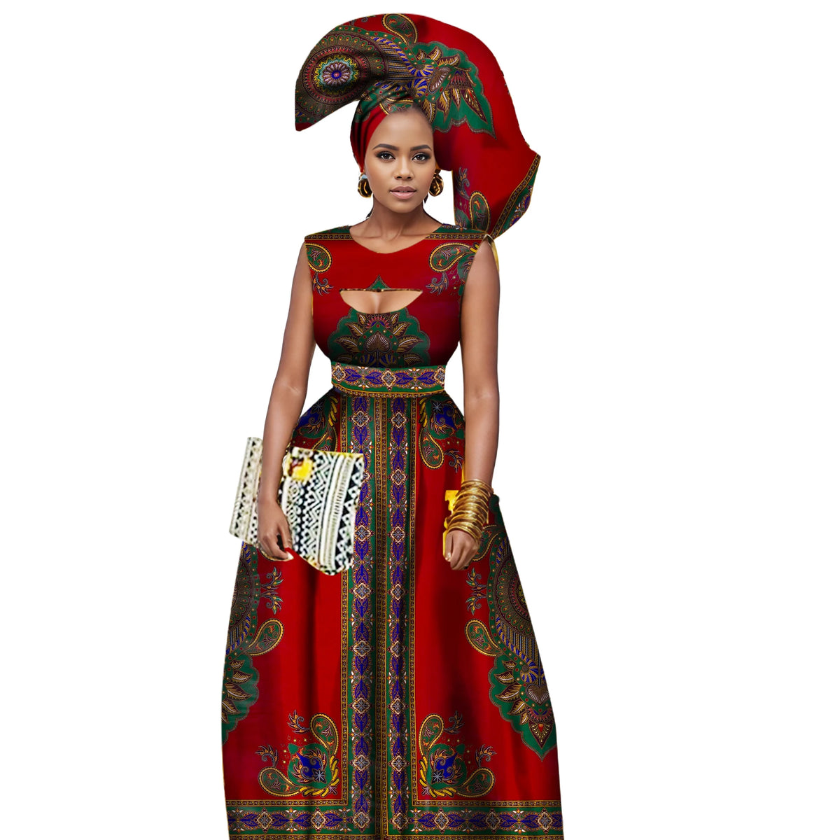 Women's African Print Wax Dashiki Maxi Dress