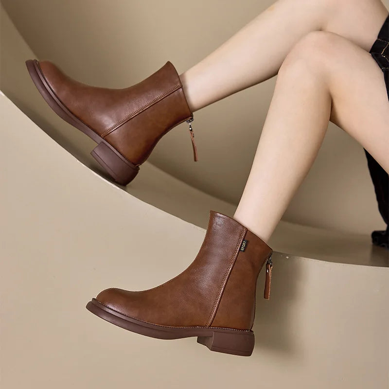 WOIZGIC Women's Genuine Leather Female Mother Ankle Boots Shoes Split Zipper Winter Fur Plush Warm Autumn Zapatos Mujer Platform