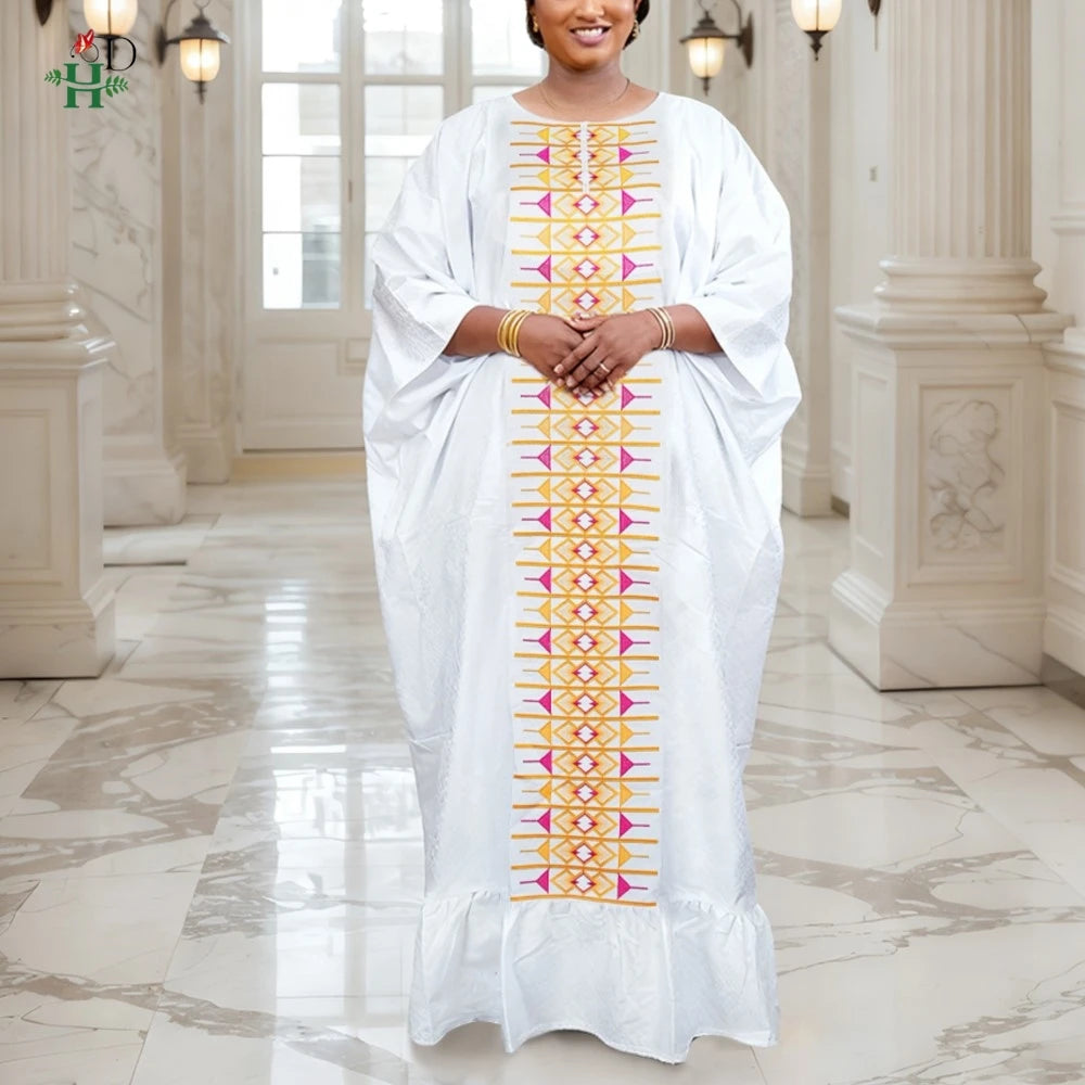 African Women's Kaftan Dress Embroidery Bazin Riche Wedding Party Plus Size Muslim Gown Dress