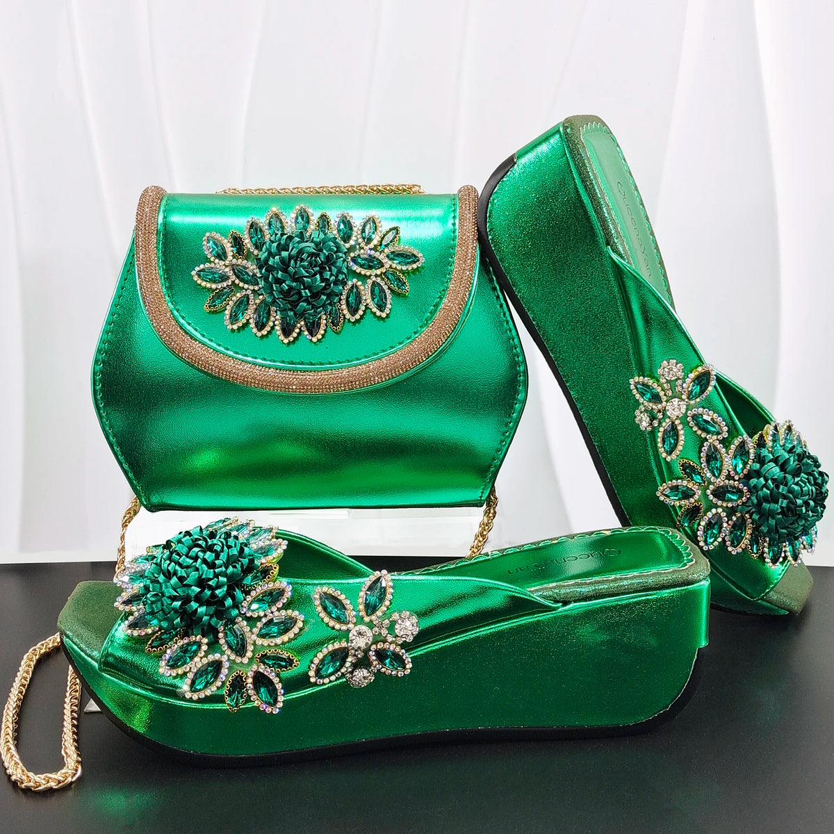 Newest Italian Design Special Synthetic Fabrics Women's Wedge heel Matching Shoe and Bag Set High Heel for Weddings and Parties