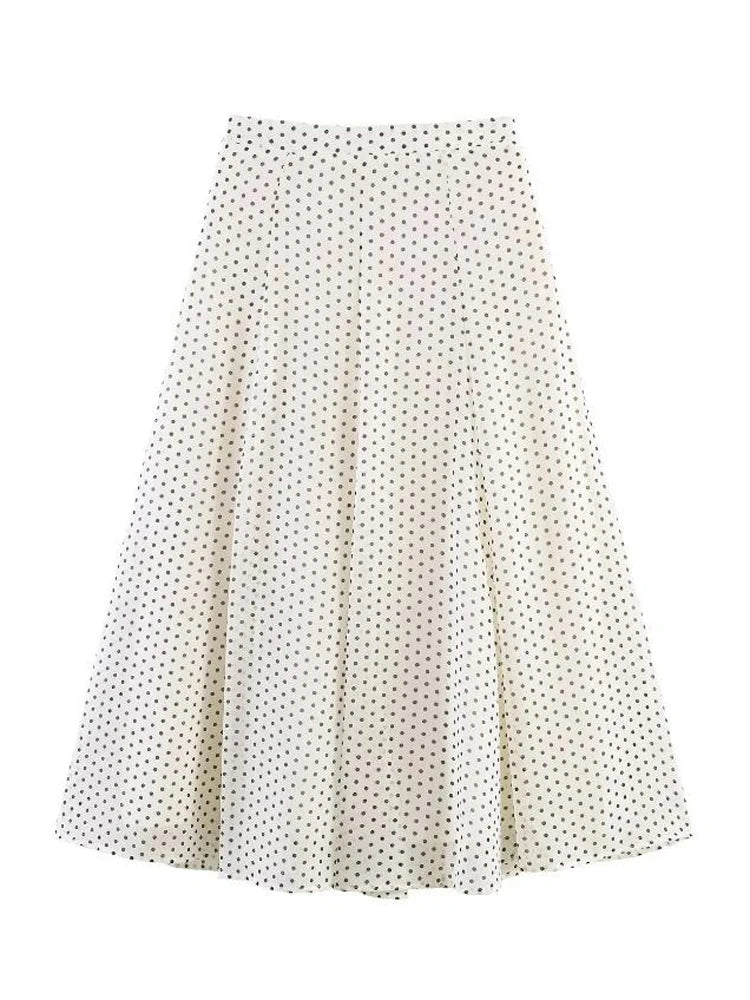 Polka Dot Two-Piece Set | High Collar Top & Ankle-Length Skirt