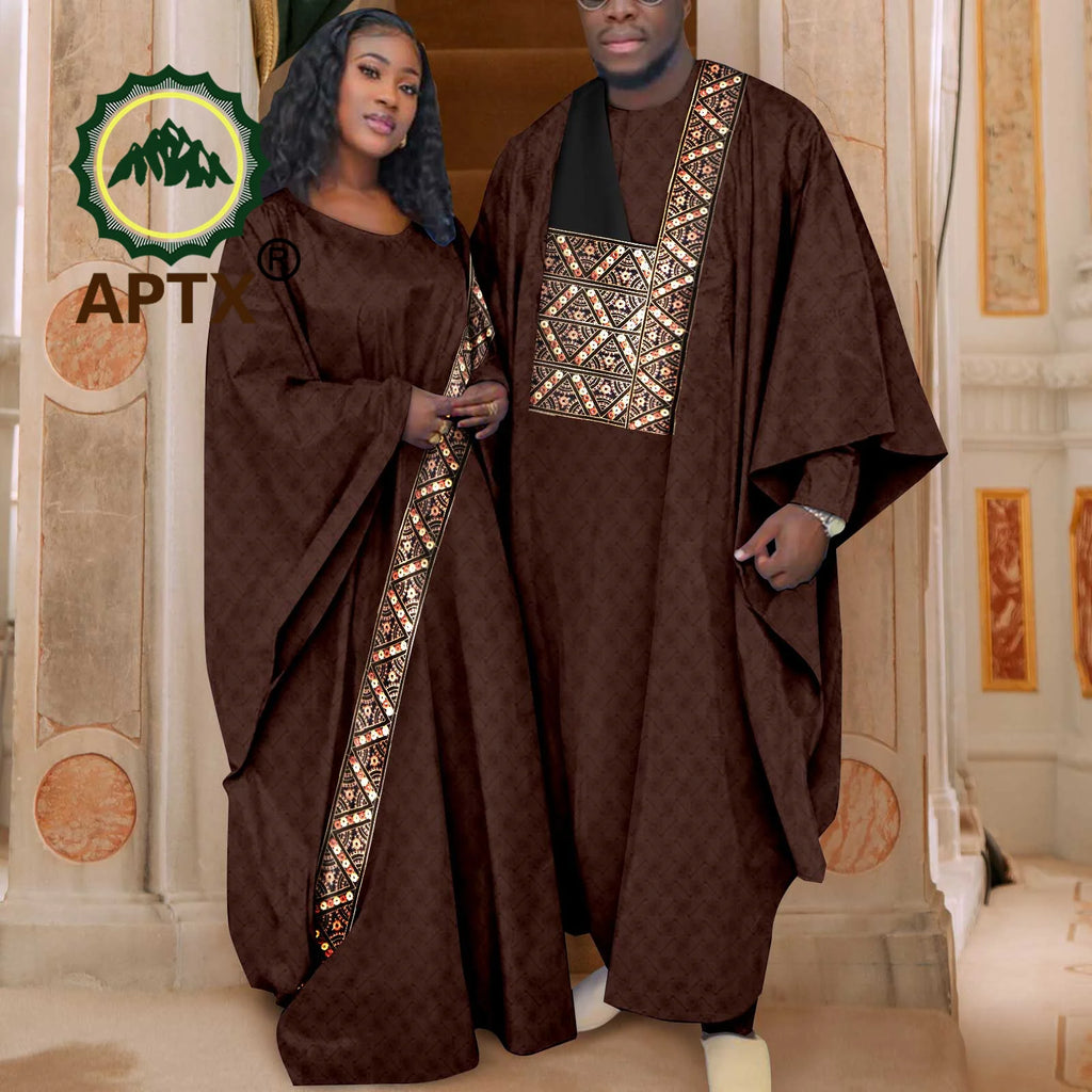 African Couple Clothing Set Women Traditional Wedding Wear Abayas Dashiki Robe Outfit Set for Men African Ethnic Style Y23C034