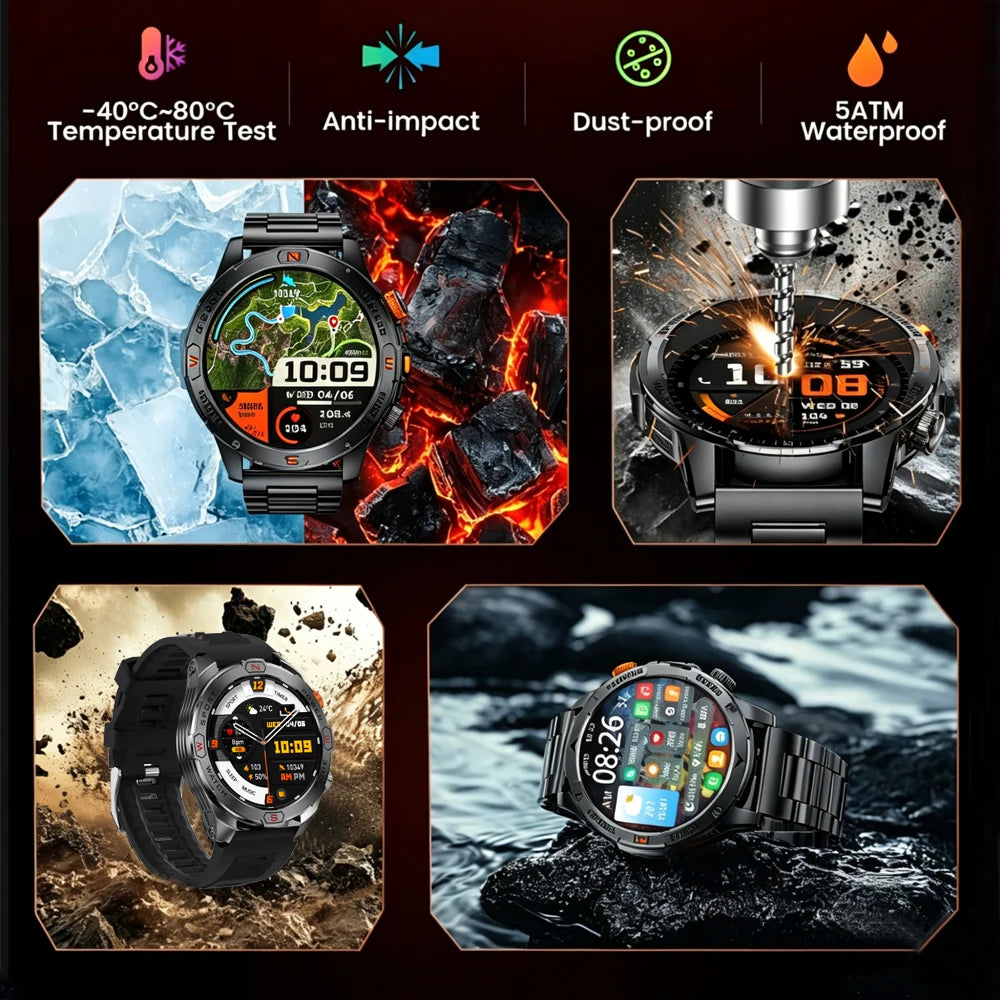 Military Grade 1200 mAh Battery Smart Watch Men LED Flashlight Outdoor Sports Fitness Tracker Compass Bluetooth Call Smartwatch