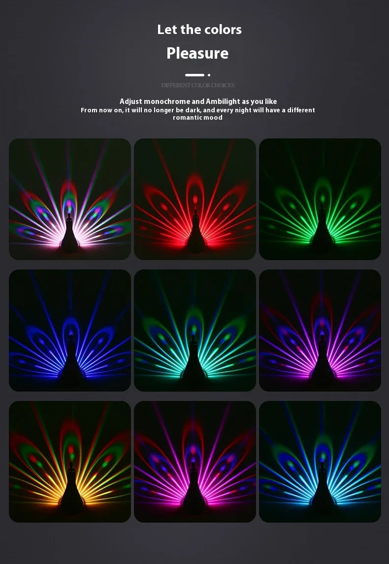Peacock 3D Wall Sconce Light | Colourful Ambient Bedroom Lamp |