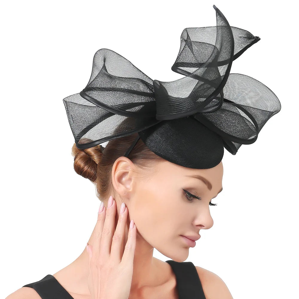 2025 New Fascinators Hat Beige Bowknot Light Blue Cocktail Fedoras Derby Accessory Headbands Lady Chuch Headpiece Headwear