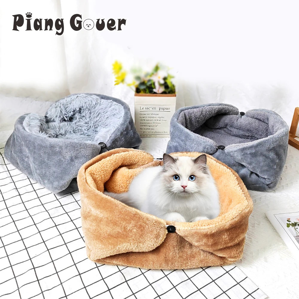 Folding Plush Pet Bed | Warm Thickened Cat & Dog Cushion Mat | S, M & L Sizes