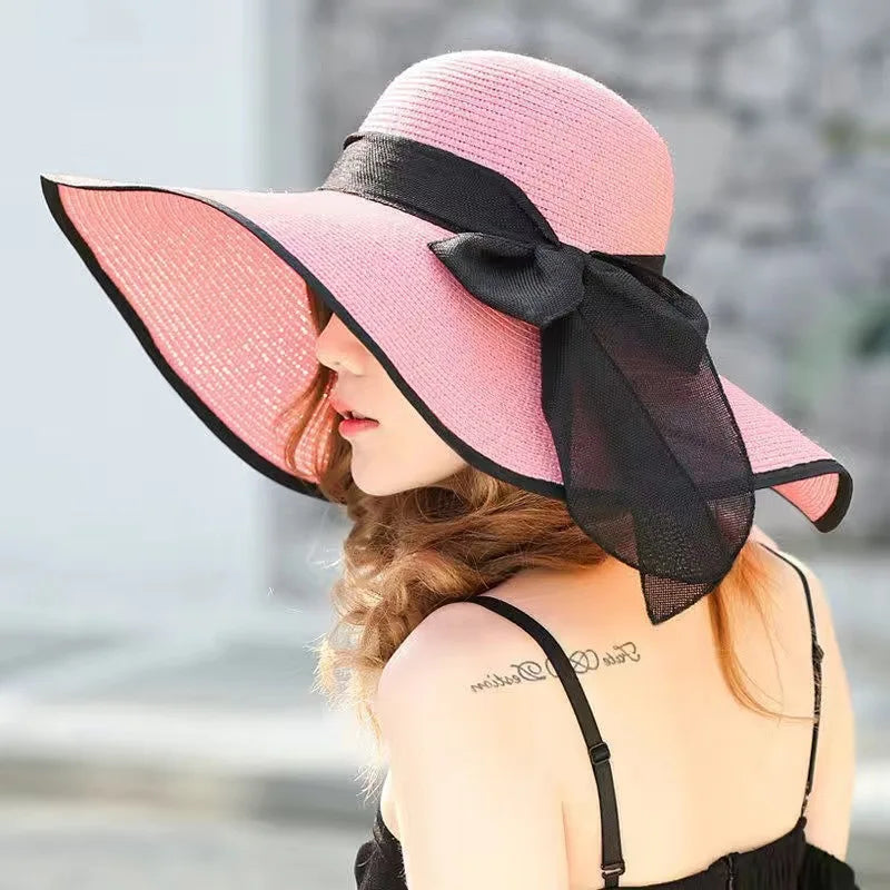 Women's Oversized Straw Sun Hat | Wide Brim Beach Hat with Bow