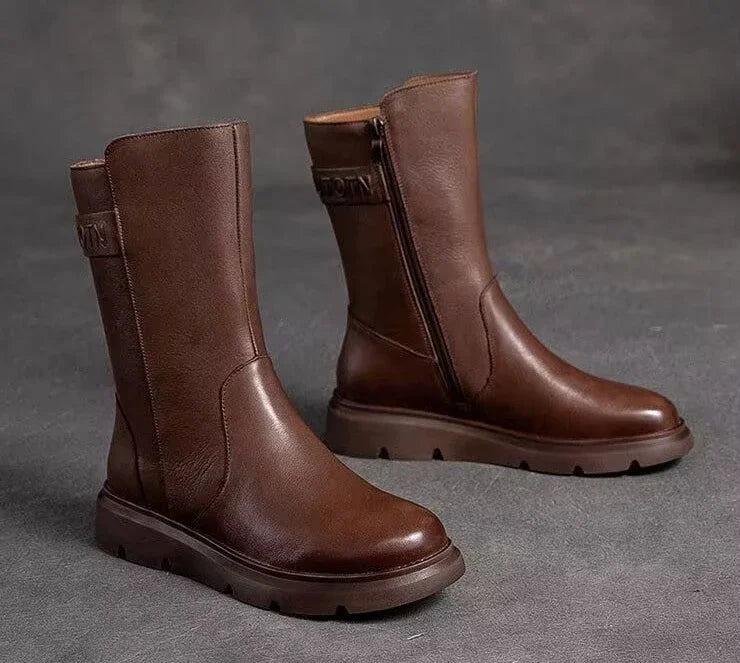 Mid Calf Shoes Woman New In Elegant With Low Heels Half High Boots for Women Large Size Warm Designer Luxury Quality Cosplay Pu