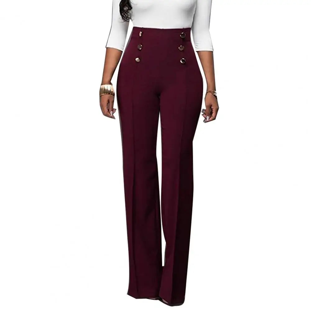 Women's Wide Leg Bell-Bottom Trousers — High Waist Elastic Solid Colour Pants