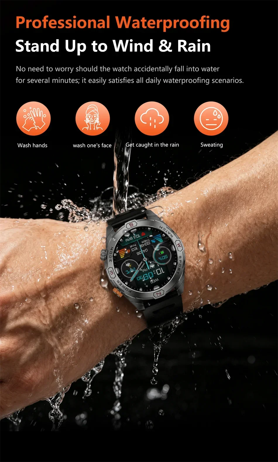 Military Grade 1200 mAh Battery Smart Watch Men LED Flashlight Outdoor Sports Fitness Tracker Compass Bluetooth Call Smartwatch