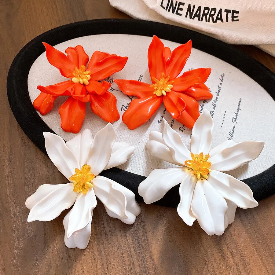 Bohomian Super Large Acrylic Flower Stud Earrings for Women Glass Petals Floral Earring Beach Vacation Charms