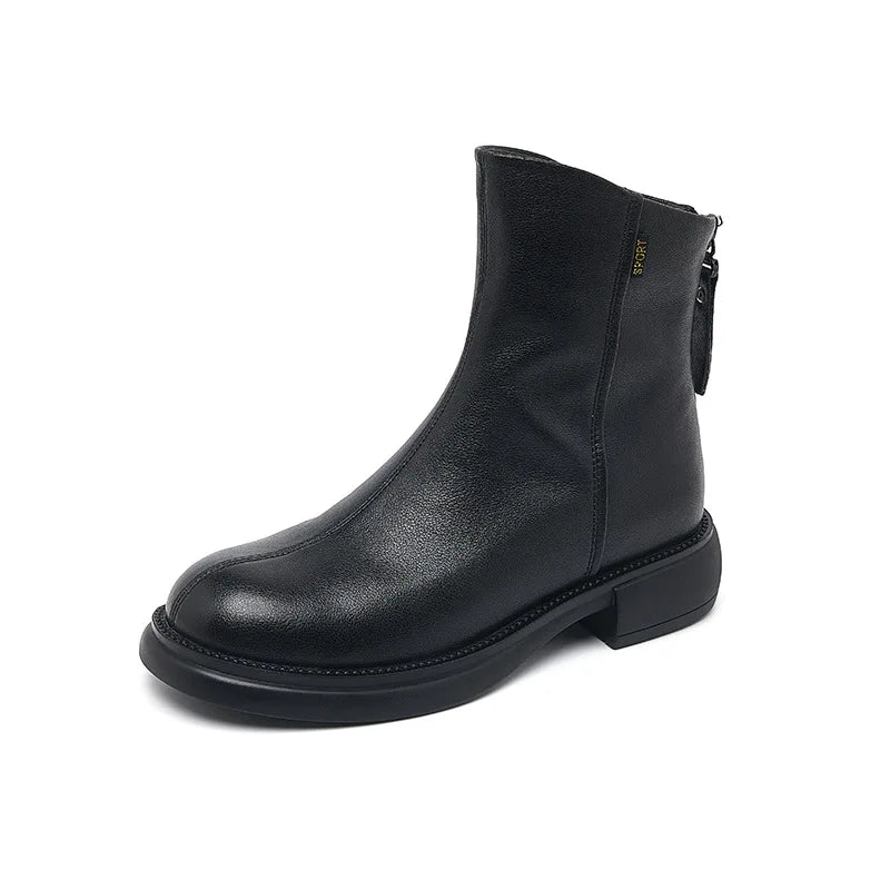 Women’s Genuine Cow Leather Ankle Boots – Plush Lining | Side Zip | Platform | Waterproof | Handcrafted | CN 35–41 | Black & Brown