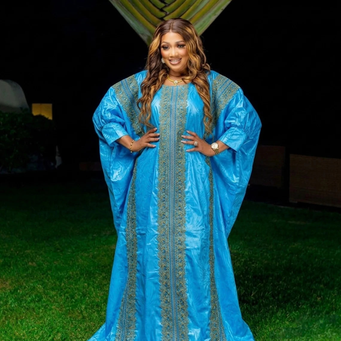 African Bazin Riche Boubou Dress — Women's Dashiki Gown for Wedding & Party