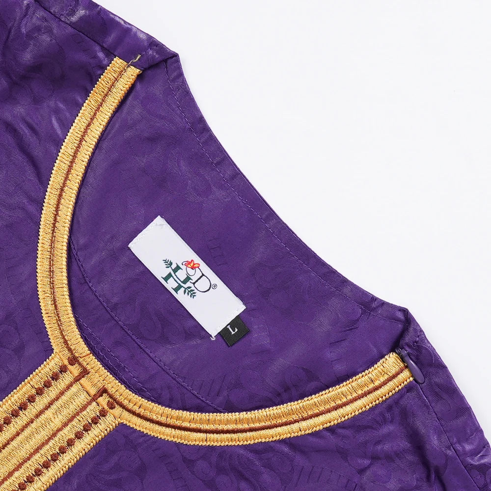 African Clothes for Men Bazin Riche Embroidery Design Long Sleeve Tops And Pants Suits 3 PCS Traditional Purple Outfit