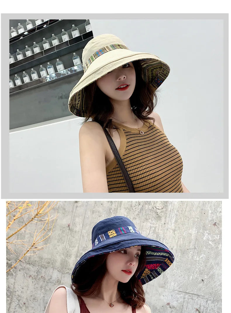 Women's Wide Brim Double-Sided Bucket Hat