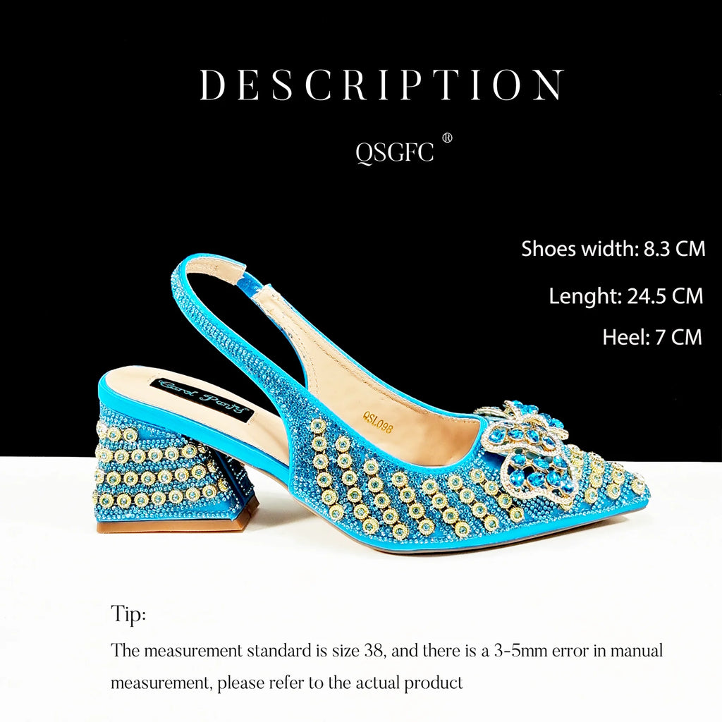 2026 New Arrival Italian-Inspired Champange Rhinestone Pointed Toe Women’s High Heels with Matching Handbag Set Elegant Wedding