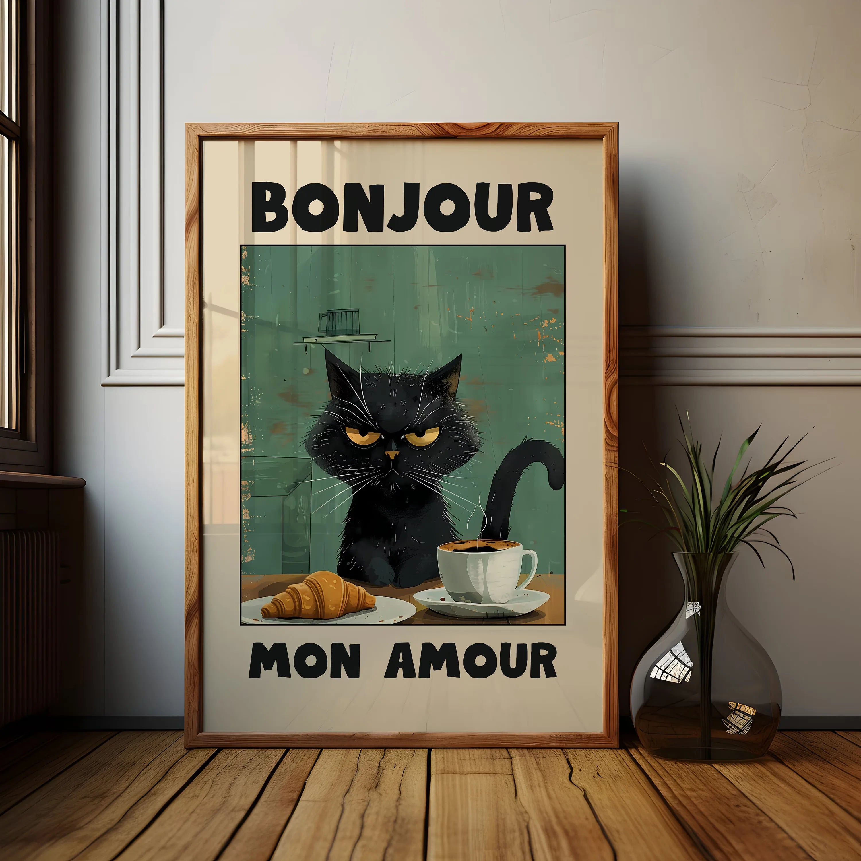 Black Cat & Dog Canvas Wall Art | Mid-Century Home Decor Gift | HotTrendyPicks