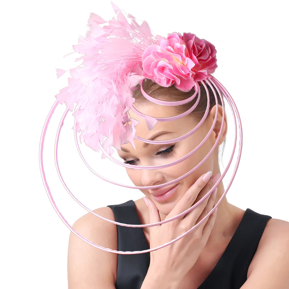 Gold Fascinator Hat Wedding Church Headpiece Women Formal Event Tea Chapeau Cap party elegant bride Feather Millinery Femme