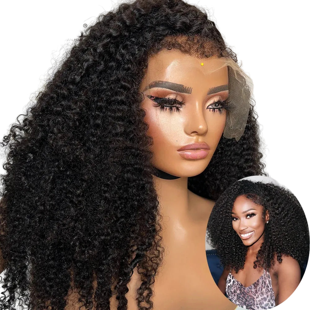Péruvienne 4C Blend Edges Afro Kinky Curly Perruque Lace Frontale Complète 360 Cheveux Humains 100% 13x4 Perruques Lace Frontales Cheveux Humains Bye-Bye Knots 250%