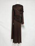 VGH Wedding Guests Green Shawl Mermaid Maxi Dress for Round Neck Flared Long Sleeve Draped Bodycon Skirt for Galas Red Carpet