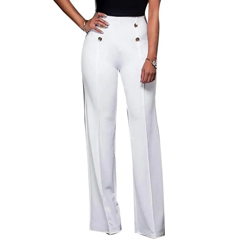 Women's Wide Leg Bell-Bottom Trousers — High Waist Elastic Solid Colour Pants