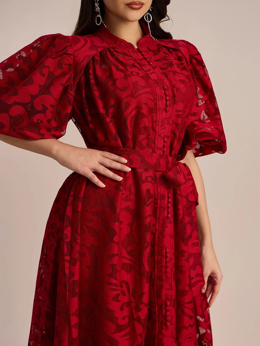 VGH Fashion Patchwork Bow Mesh Dresses for Women Round Neck Long Sleeve Spliced Embroidery Temperament Dress Female Clothing New